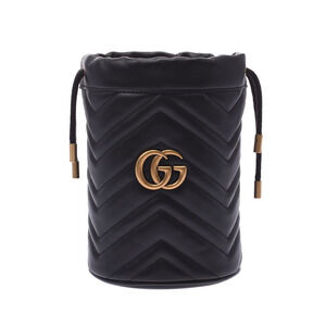 GUCCI GG Marmont Baguette Bag Black Leather Shoulder